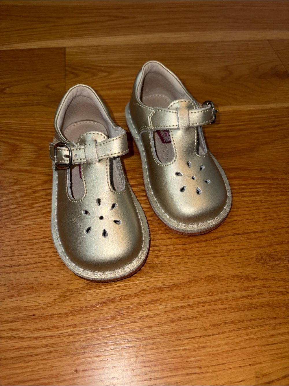 L'Amour Metallic Gold T-Strap Dress Shoes for Kids